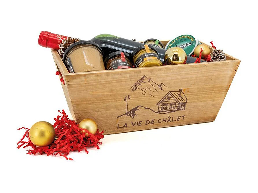 Corbeille en bois rectangulaire "La vie de chalet"