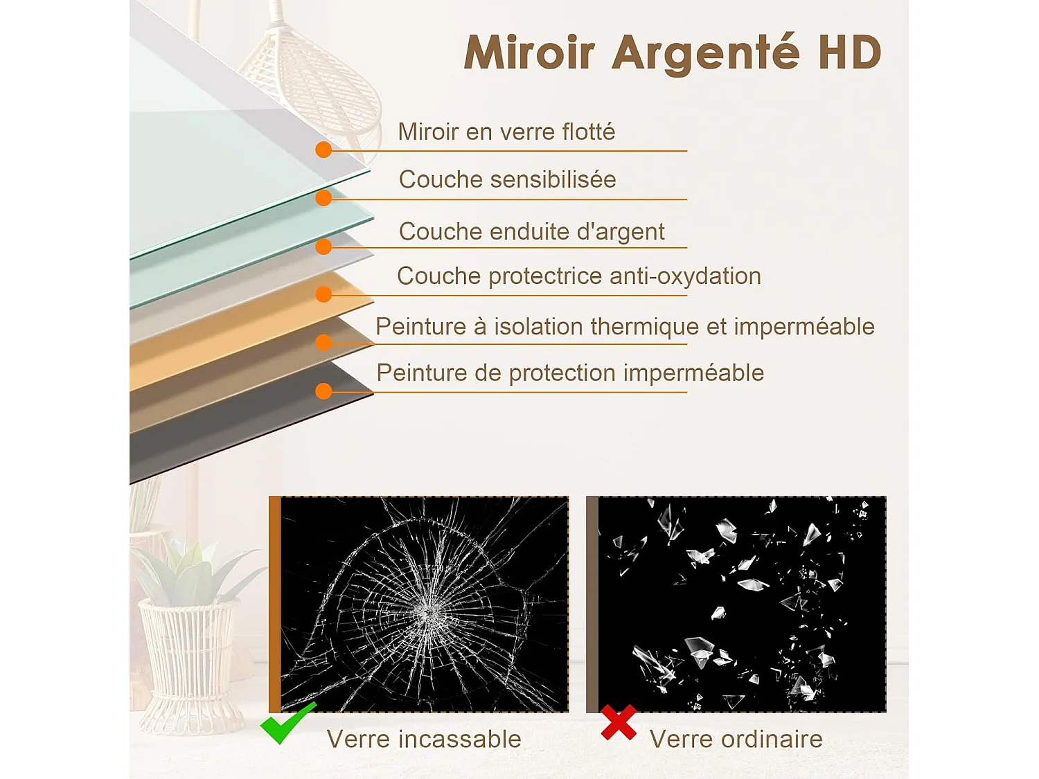 Miroir sur pied rectangulaire avec led, grand miroir 37x155 cm, doré(semi-circulaire)