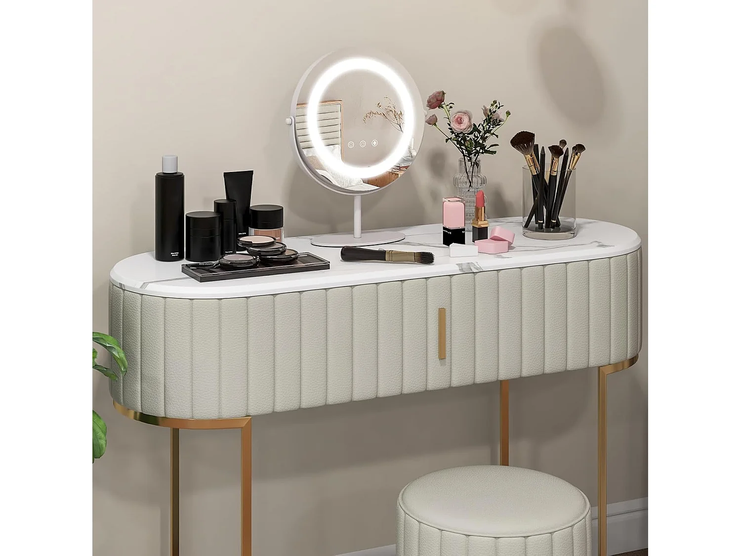 Miroir sur pied maquillage, miroir lumineux maquillage ronde dia.25 cm, 3 éclairages