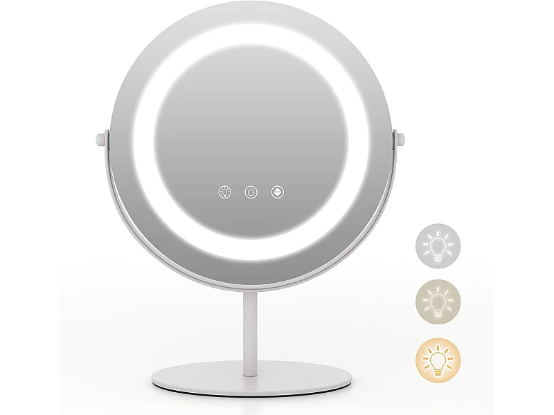 Miroir sur pied maquillage, miroir lumineux maquillage ronde dia.25 cm, 3 éclairages