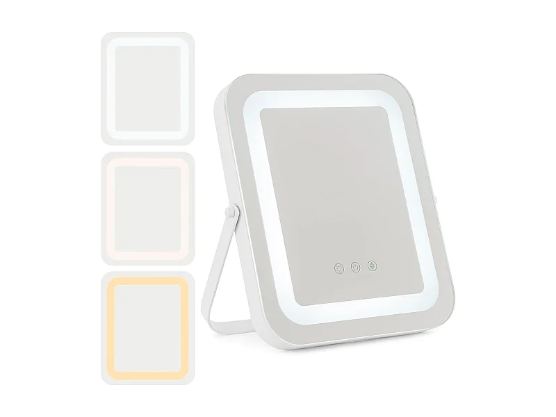 Miroir sur pied maquillage carré 25x30cm, 3 éclairages&couleurs, fonction mémoire