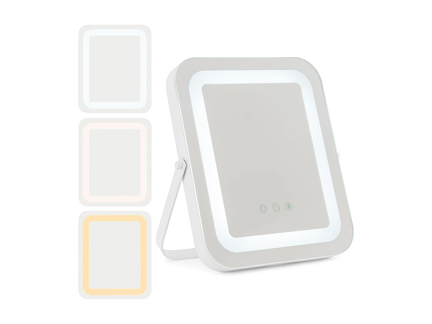 Miroir sur pied maquillage carré 25x30cm, 3 éclairages&couleurs, fonction mémoire