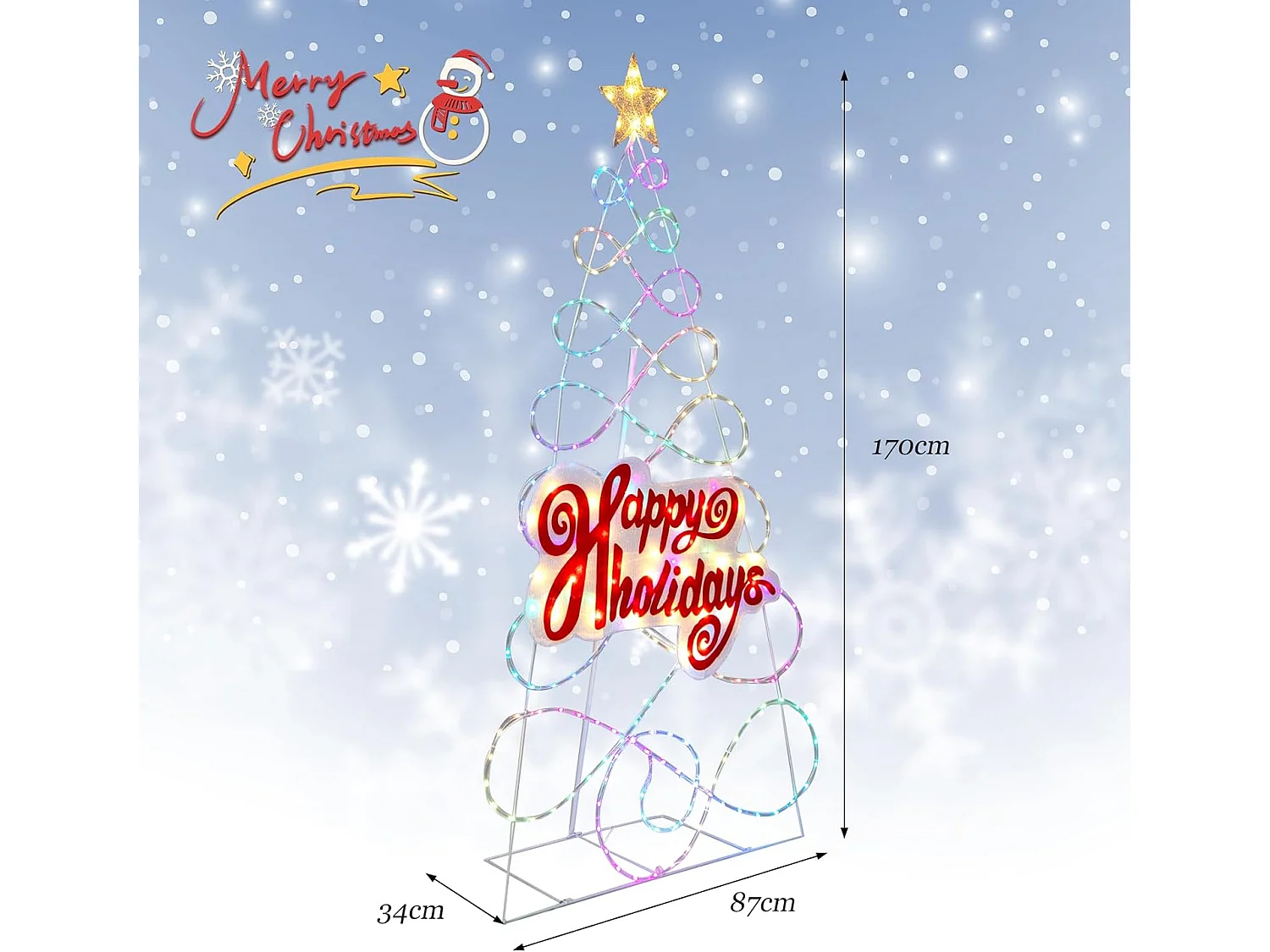 Décoration de noël colorée de 170 cm, avec 216 lumières led 6 modes d'éclairage