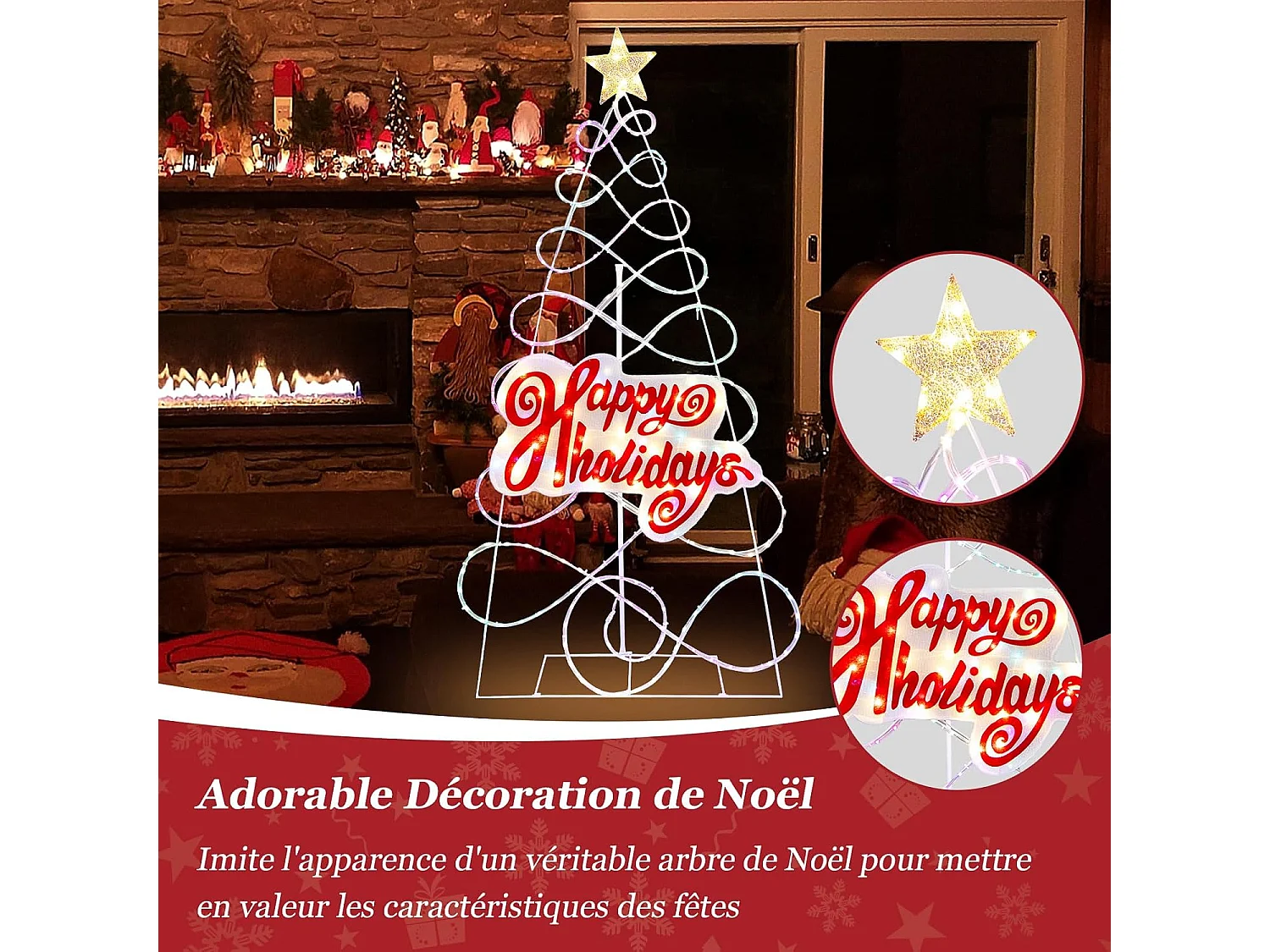 Décoration de noël colorée de 170 cm, avec 216 lumières led 6 modes d'éclairage
