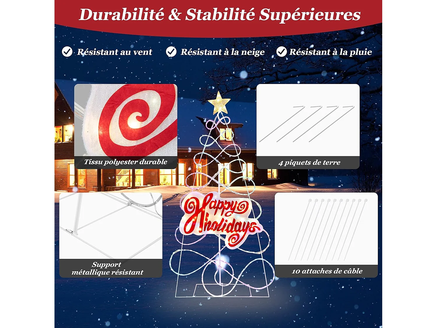Décoration de noël colorée de 170 cm, avec 216 lumières led 6 modes d'éclairage