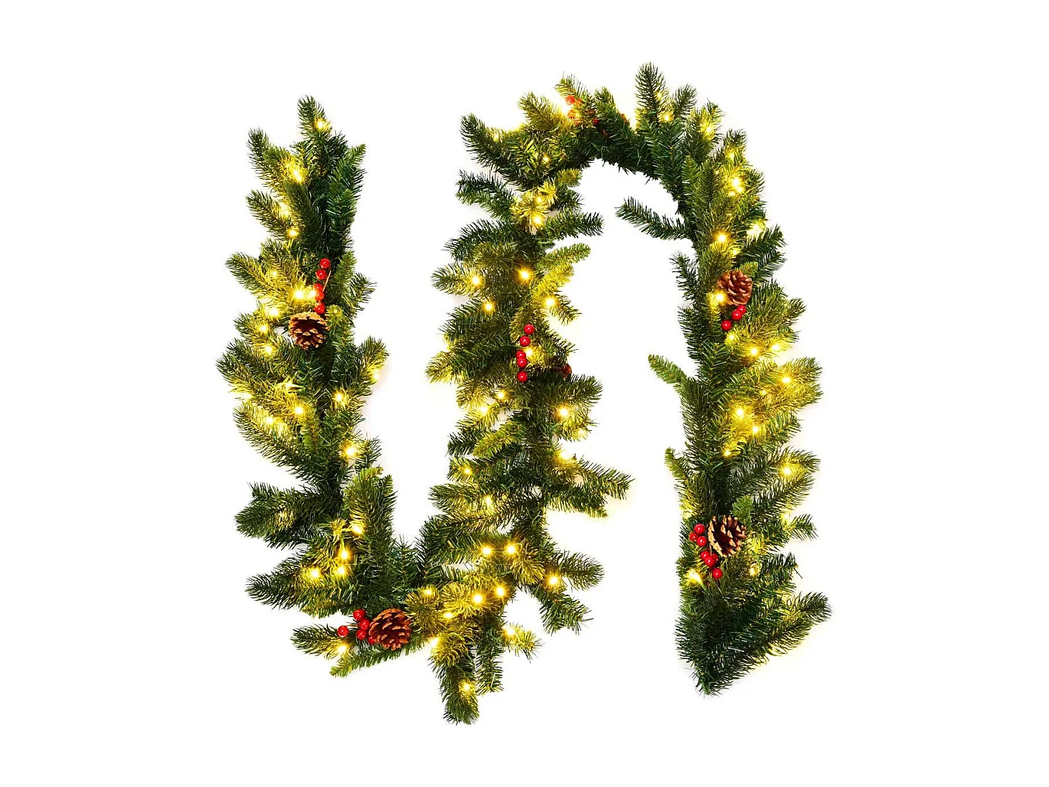 Guirlande de noël décorative 270cm avec 100 lumières led pré-installées baies rouges