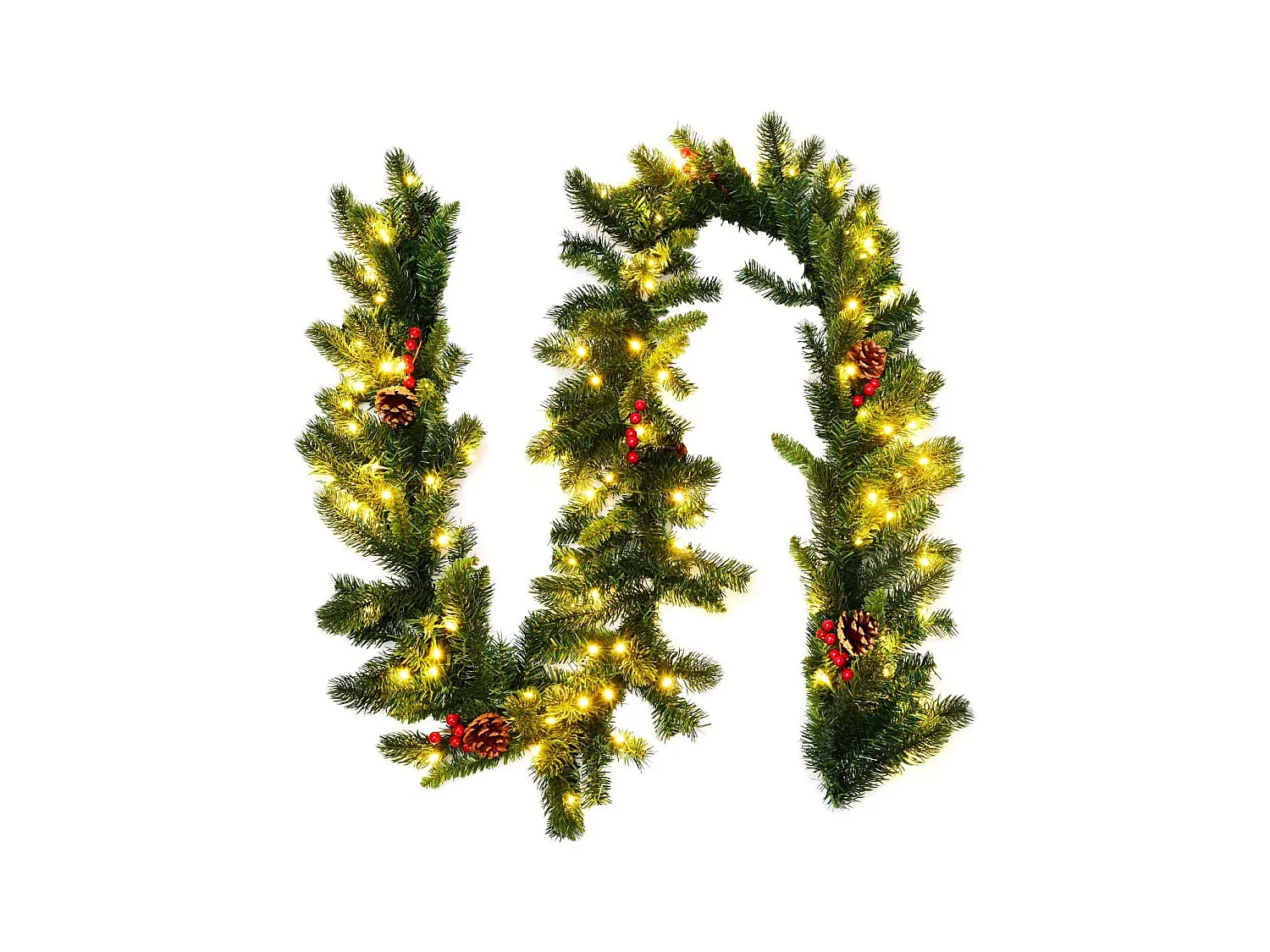 Guirlande de noël décorative 270cm avec 100 lumières led pré-installées baies rouges