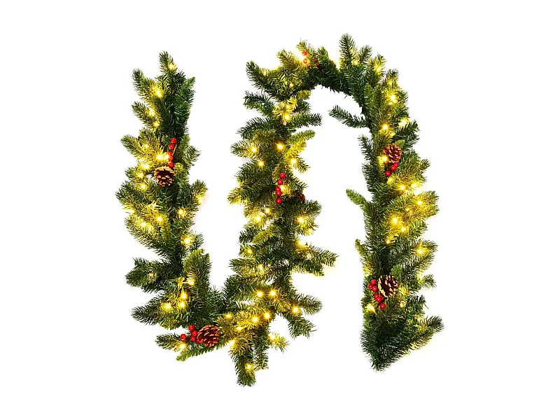 Guirlande de noël décorative 270cm avec 100 lumières led pré-installées baies rouges