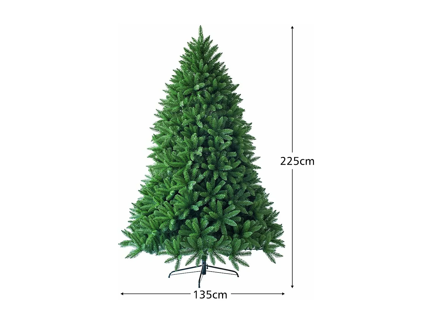 Sapin de noël artificiel 225cm 1968 branches, matériel pvc arbre de noël avec socle