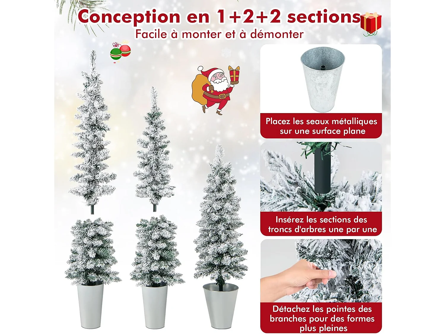 Lot de 3 sapins de noël artificiels 90/120/150 cm, 120/140/160 pointes de branches