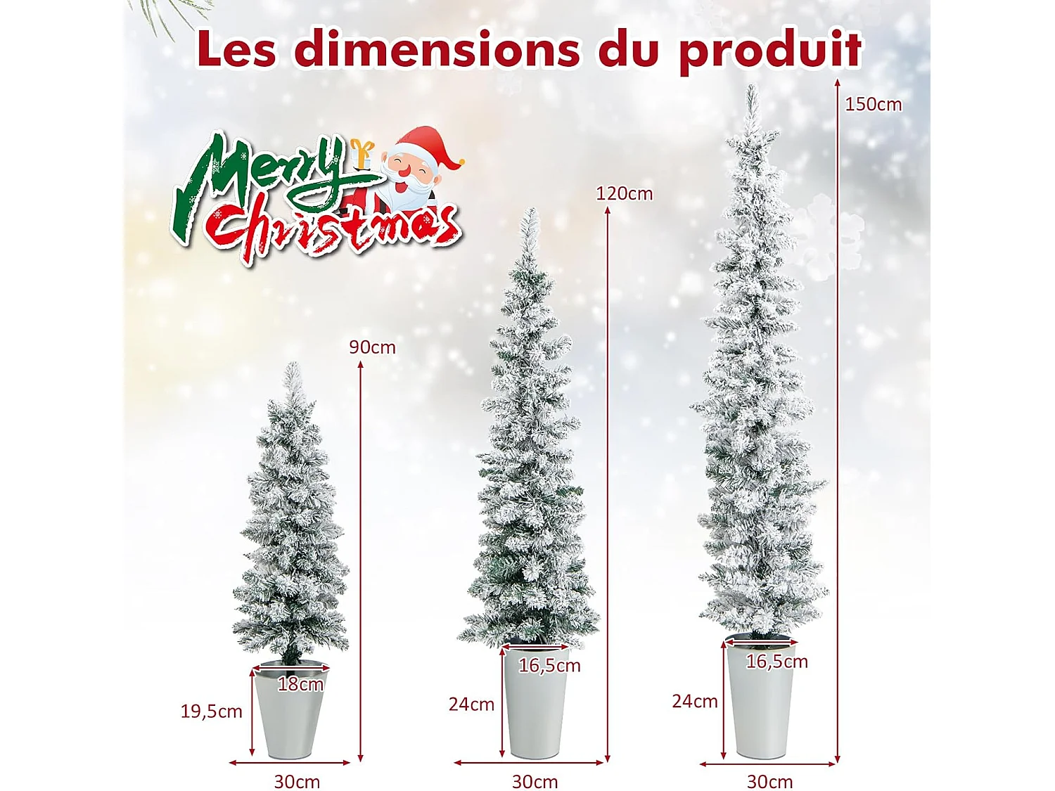 Lot de 3 sapins de noël artificiels 90/120/150 cm, 120/140/160 pointes de branches
