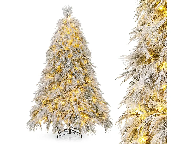 Sapin de noël artificiel 192 cm, 519 branches avec 250 led blanc chaud, aiguilles de pin