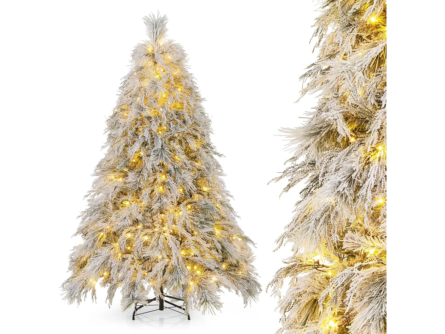 Sapin de noël artificiel 192 cm, 519 branches avec 250 led blanc chaud, aiguilles de pin