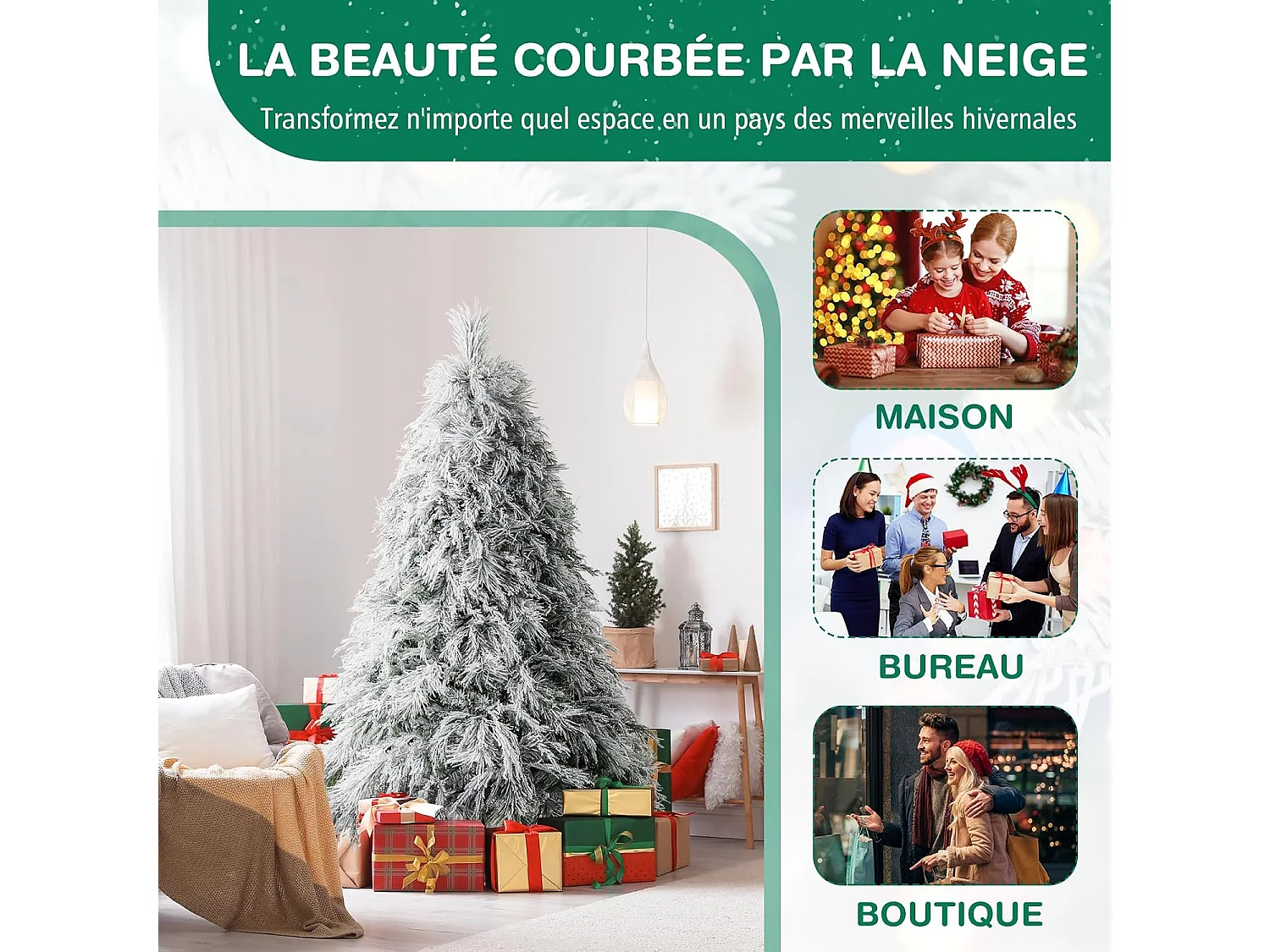 Sapin de noël artificiel 192 cm, 519 branches avec 250 led blanc chaud, aiguilles de pin