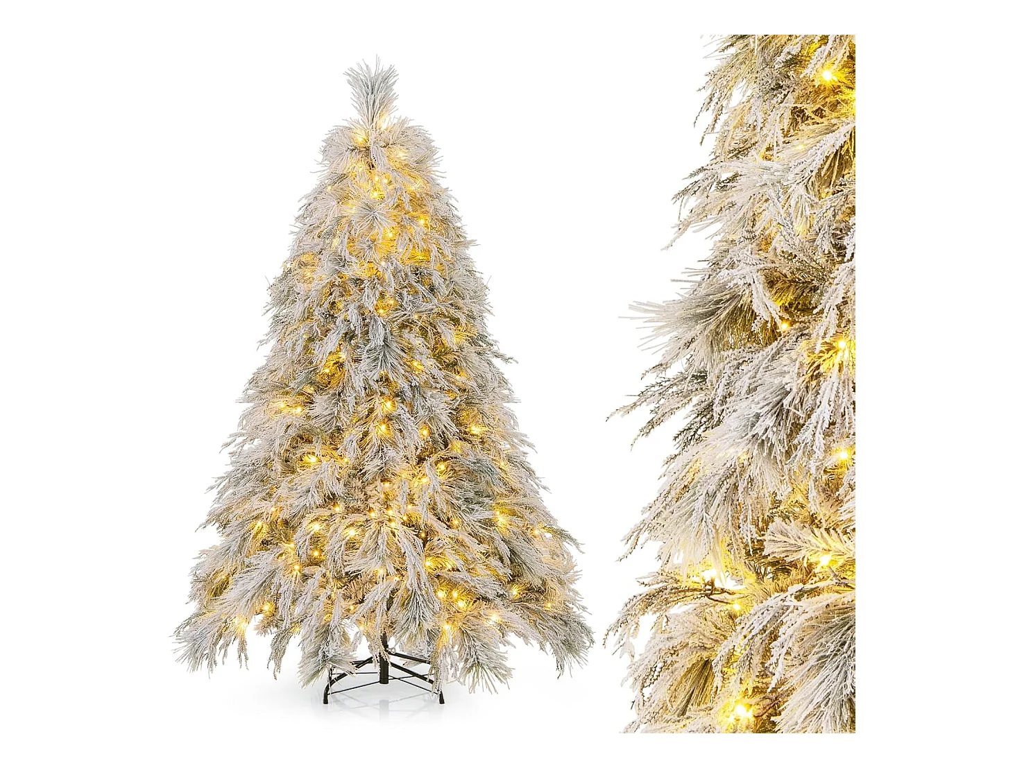 Sapin de noël artificiel 192 cm, 519 branches avec 250 led blanc chaud, aiguilles de pin