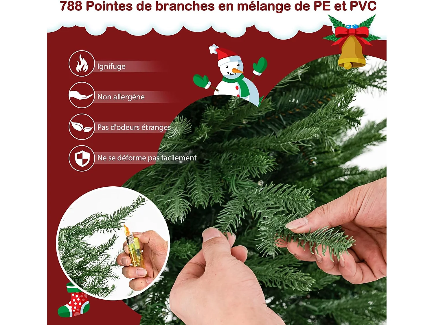 Sapin de noël lumineux, arbre de noël lumineux led avec 8 modes d'éclairage (180cm)
