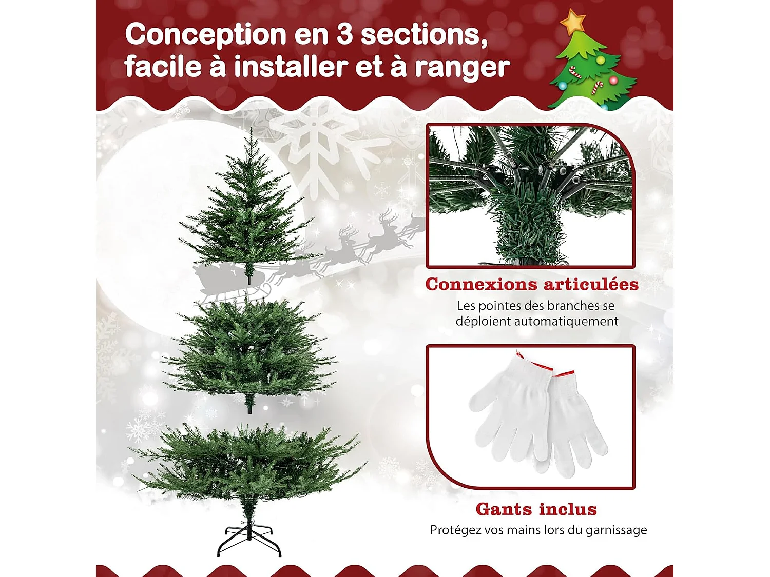 Sapin de noël lumineux, arbre de noël lumineux led avec 8 modes d'éclairage (180cm)