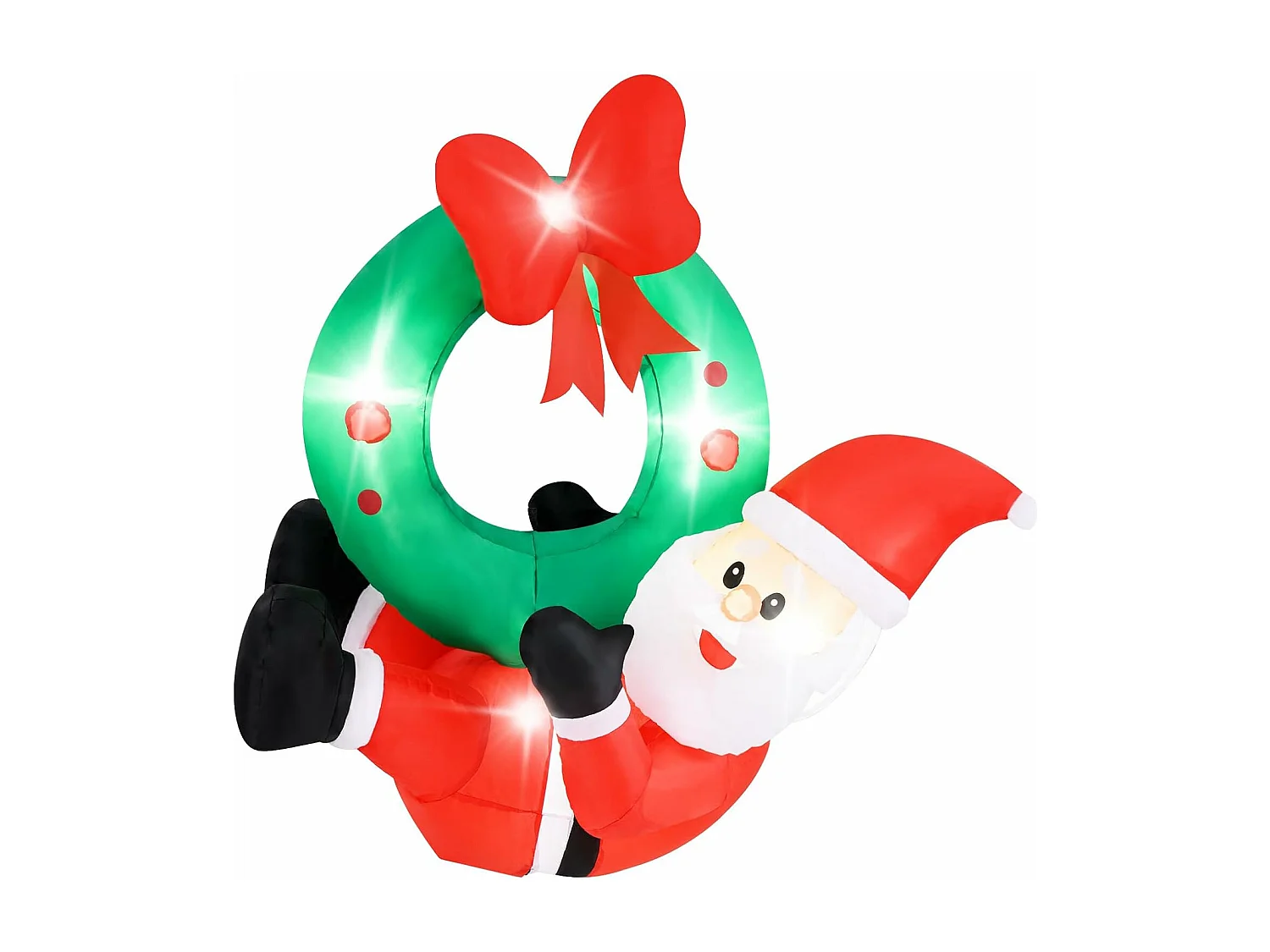 Couronne gonflable avec père noël de 120 cm, couronne avec nœud rouge 5 lumières led