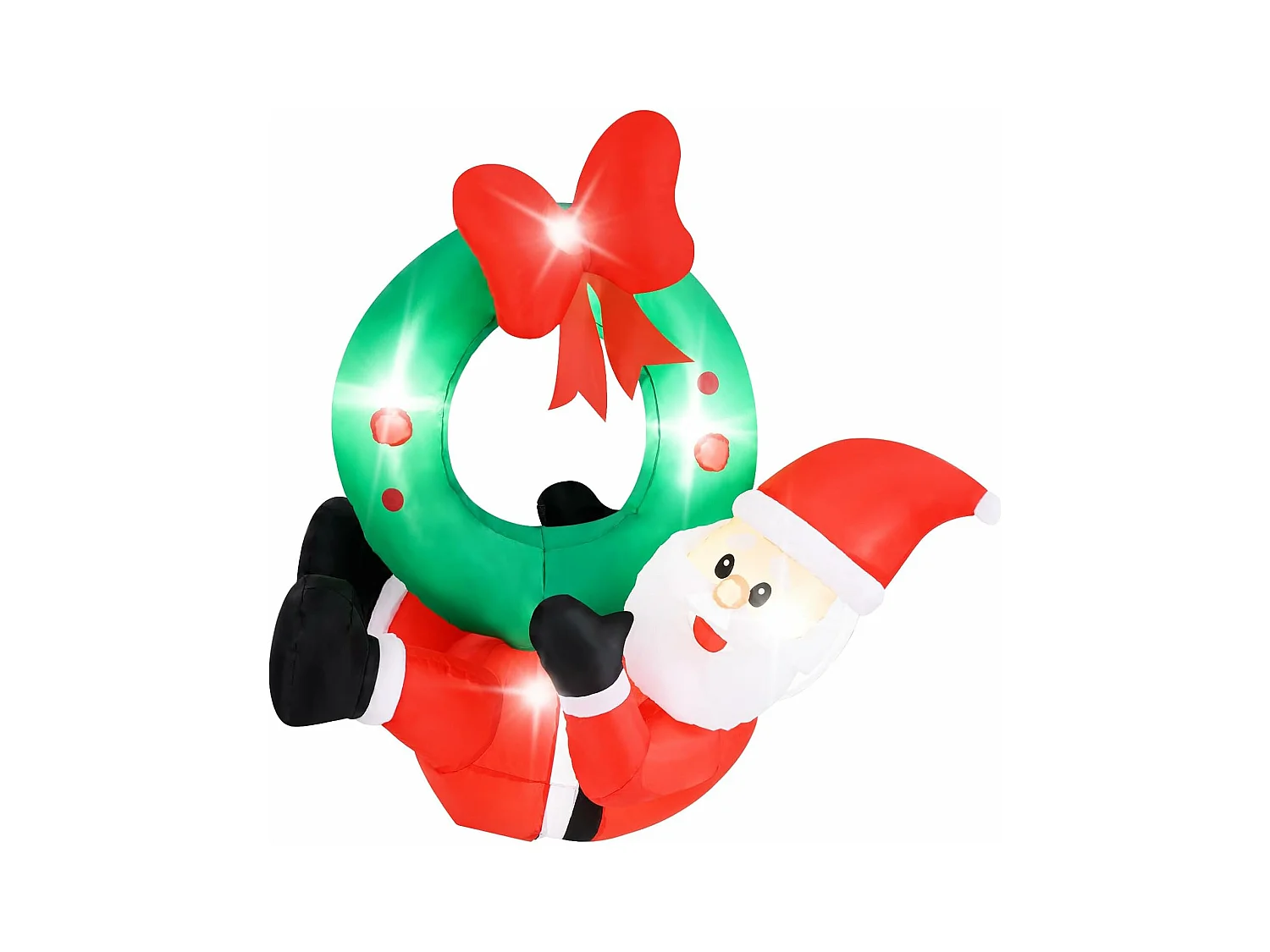 Couronne gonflable avec père noël de 120 cm, couronne avec nœud rouge 5 lumières led