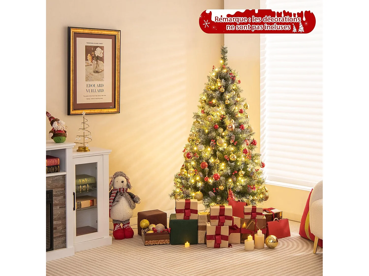 Sapin de noël 150cm, 450 branches articulées avec 200 led blanc chaud, 8 éclairage(150 cm)