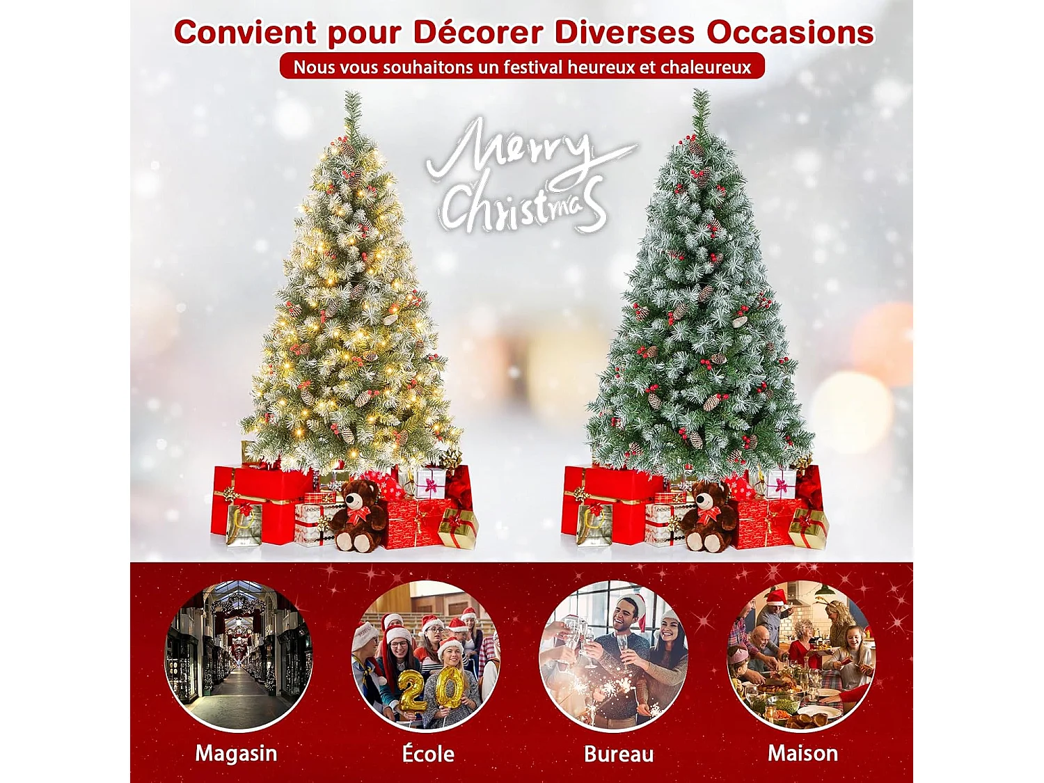 Sapin de noël 150cm, 450 branches articulées avec 200 led blanc chaud, 8 éclairage(150 cm)