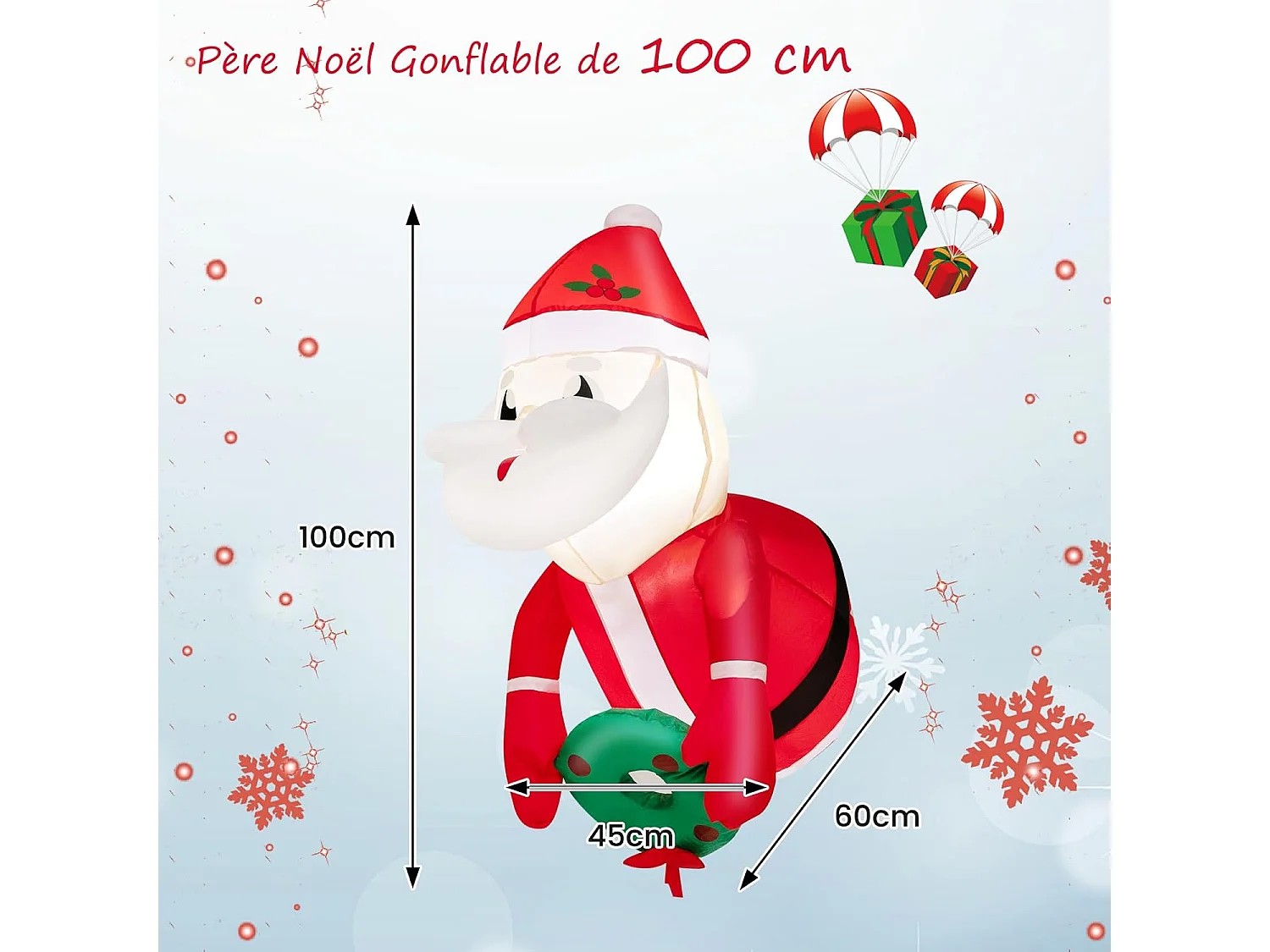 Père noël gonflable de noël de 100 cm s'échappant par fenêtre,décoration avec lumières led