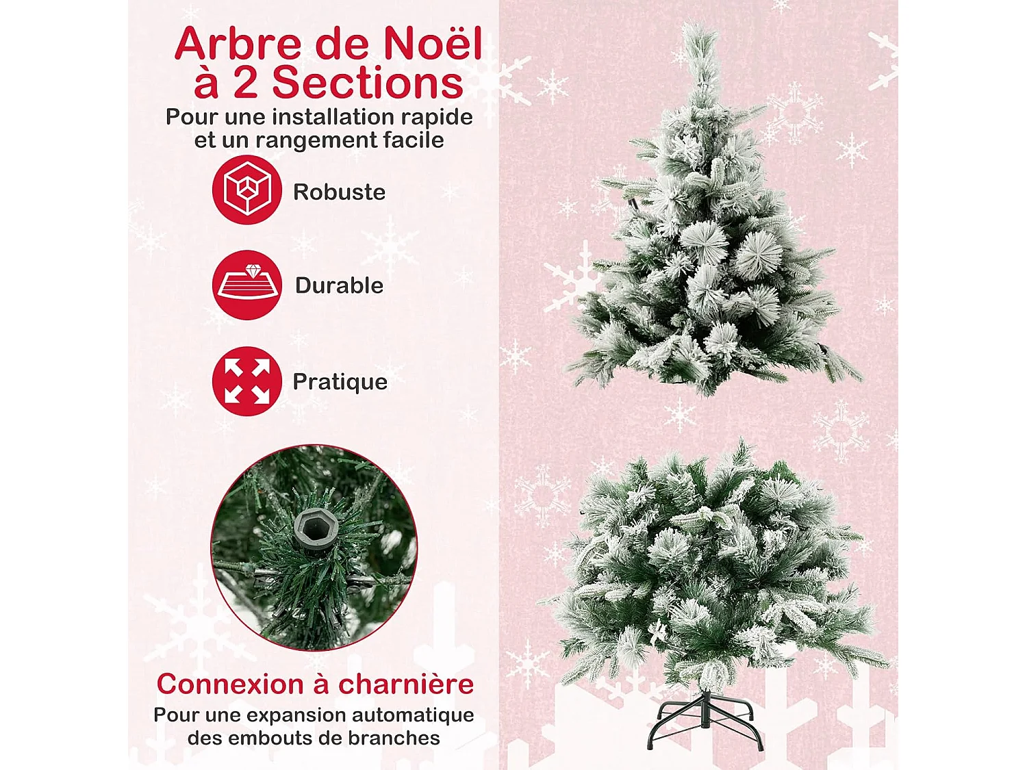 Sapin de noël lumineux avec effect floqué, arbre artificiel illuminé structure (135cm)