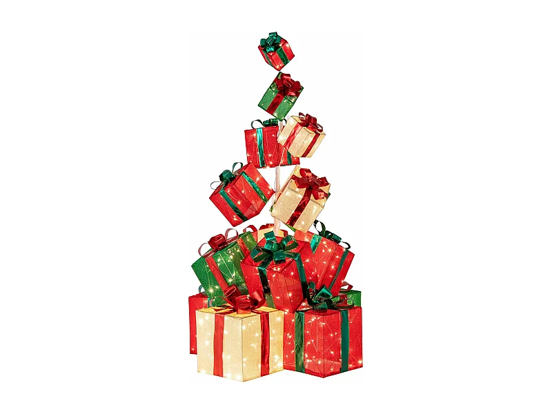 Lot de 15 boîtes à cadeaux empilés lumineuses de noël 450 led,8 piquets et 32 serre-câbles