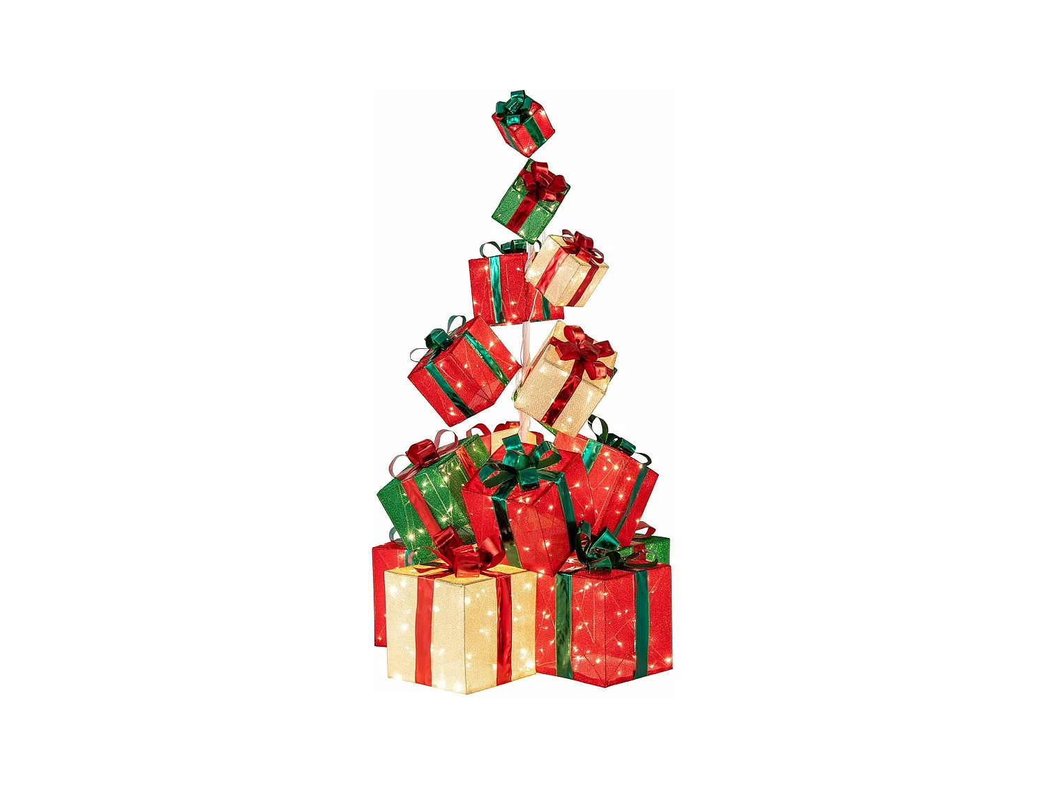 Lot de 15 boîtes à cadeaux empilés lumineuses de noël 450 led,8 piquets et 32 serre-câbles