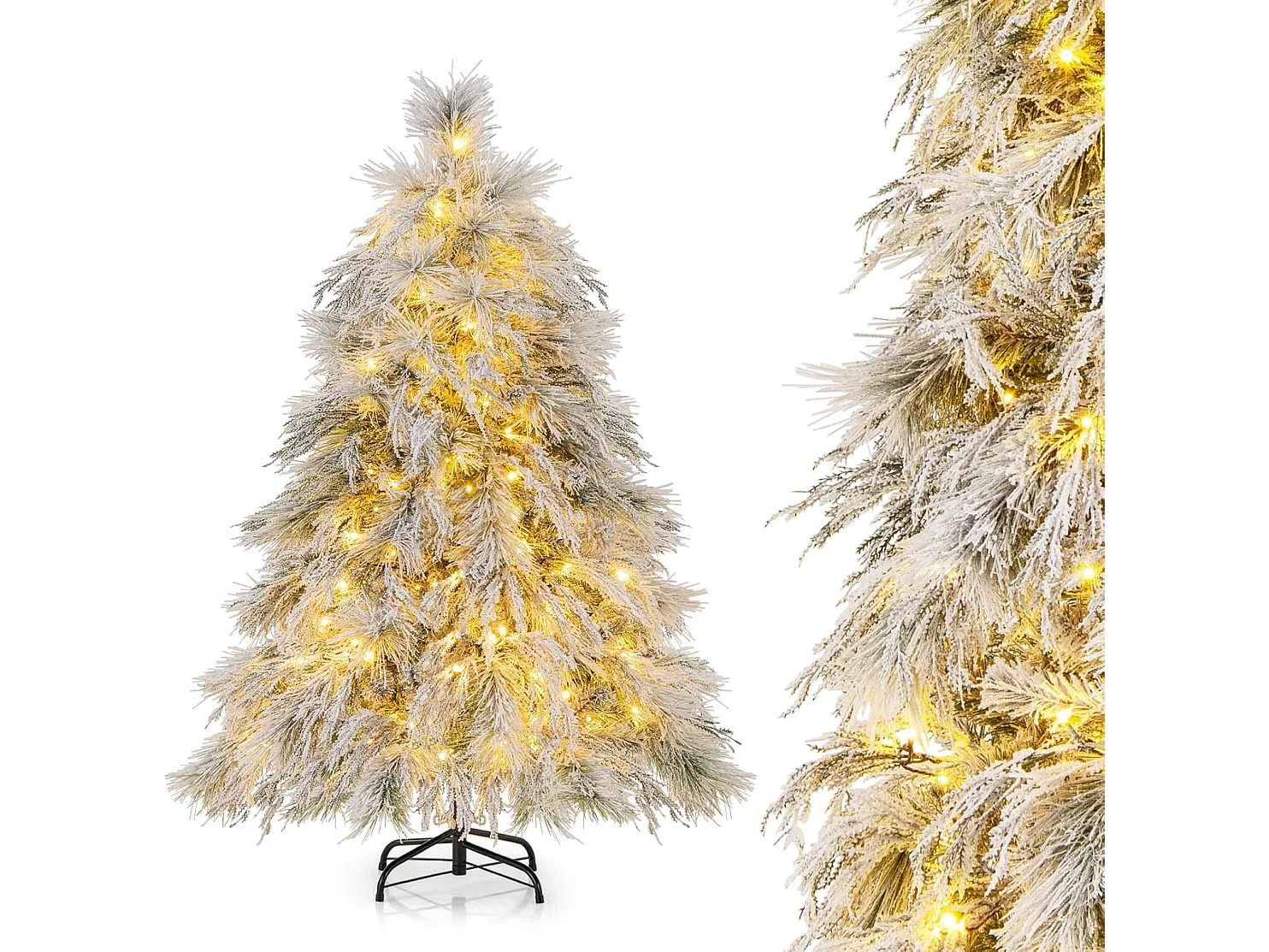 Sapin de noël artificiel 146 cm, 279 branches avec 150 led blanc chaud, aiguilles de pin