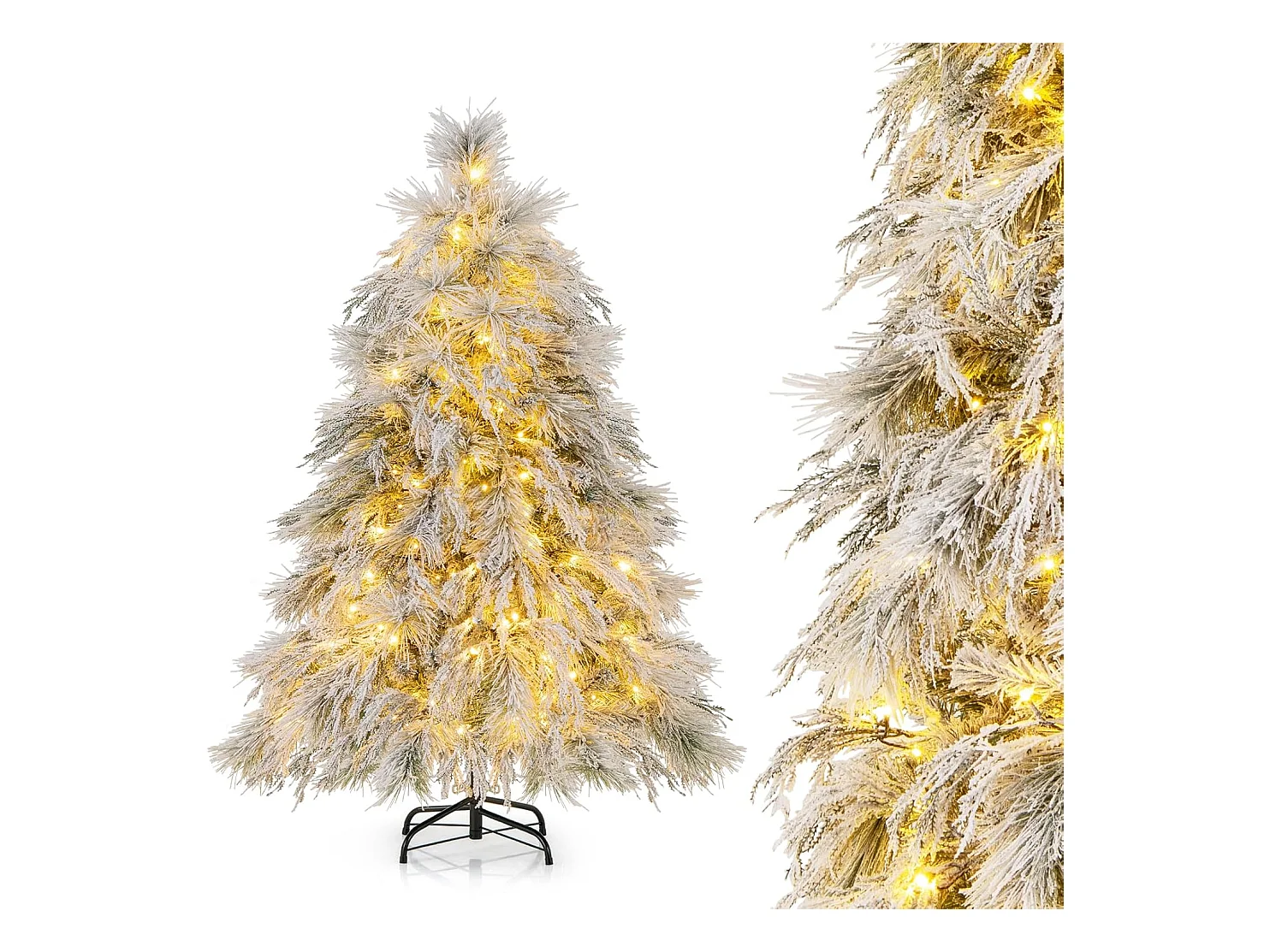 Sapin de noël artificiel 146 cm, 279 branches avec 150 led blanc chaud, aiguilles de pin