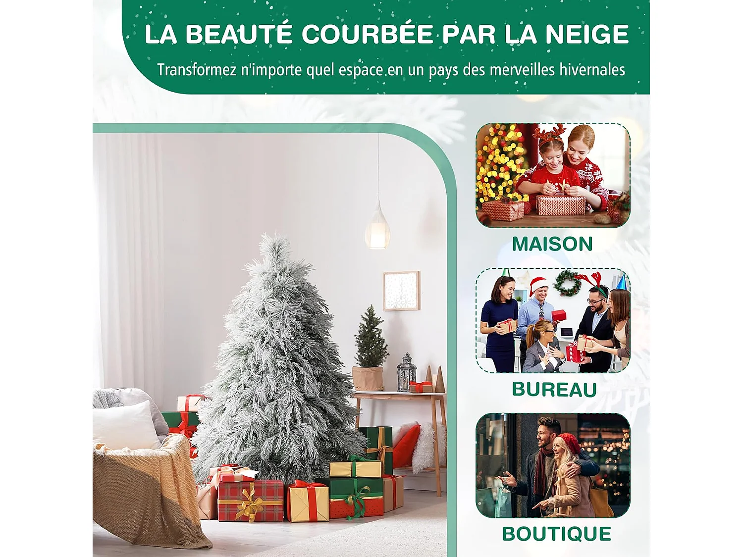 Sapin de noël artificiel 146 cm, 279 branches avec 150 led blanc chaud, aiguilles de pin