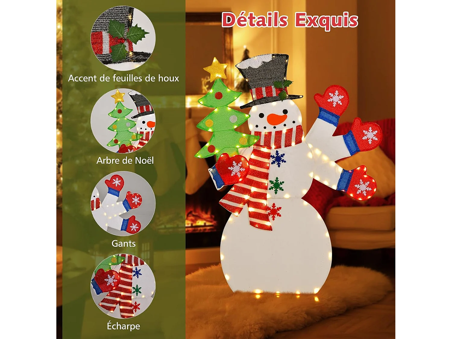 Décoration de noël 255 lumières blanches chaudes, avec 12 piquets et 24 serre-câbles