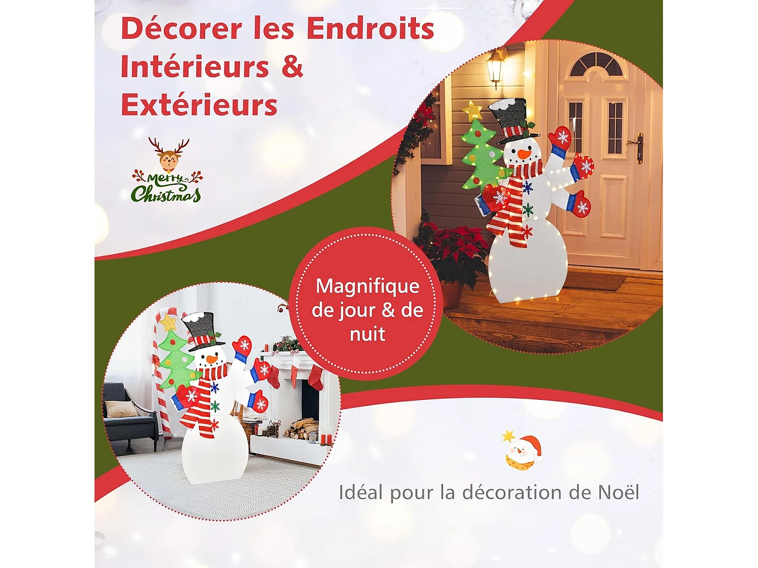 Décoration de noël 255 lumières blanches chaudes, avec 12 piquets et 24 serre-câbles