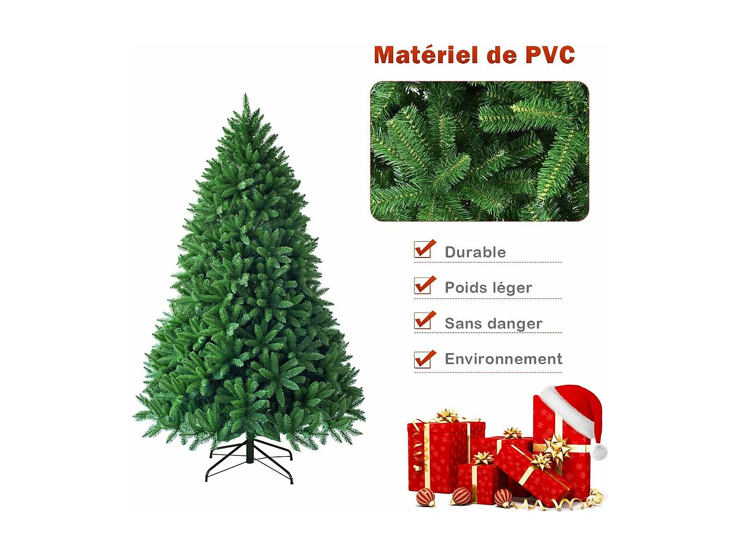Sapin de noël artificiel 150cm 600 branches matériel pvc arbre de noël avec socle