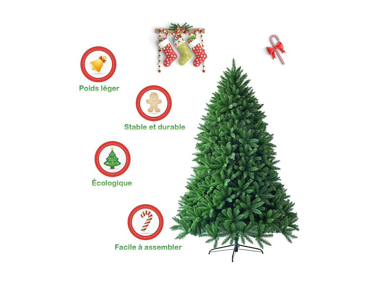 Sapin de noël artificiel 150cm 600 branches matériel pvc arbre de noël avec socle