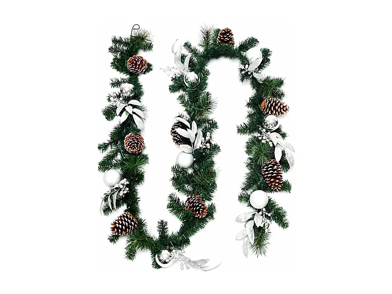 Guirlande de noël artificielle 270cm avec 50 lumières led pommes de pin boules feuillage