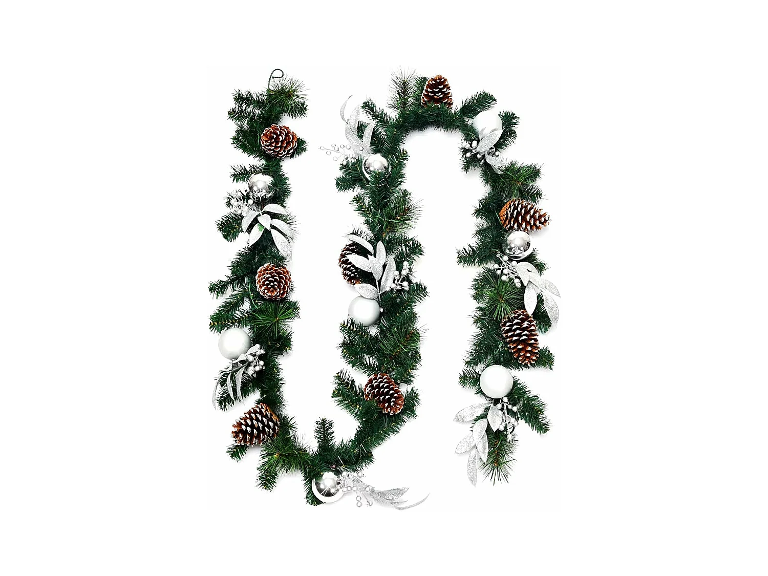 Guirlande de noël artificielle 270cm avec 50 lumières led pommes de pin boules feuillage