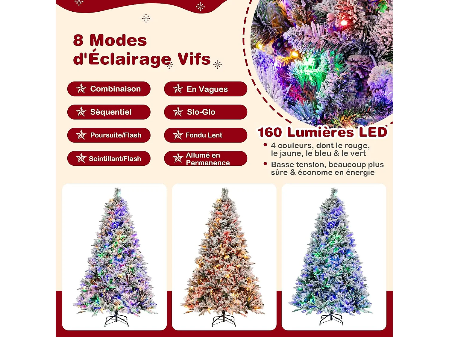 Sapin de noël artificiel avec lumières led et fonction minuterie, vert (180 cm)
