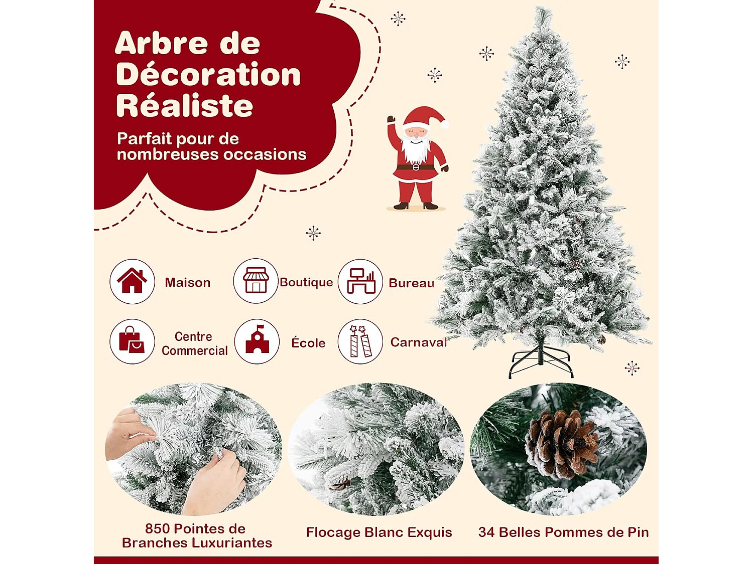 Sapin de noël artificiel avec lumières led et fonction minuterie, vert (180 cm)