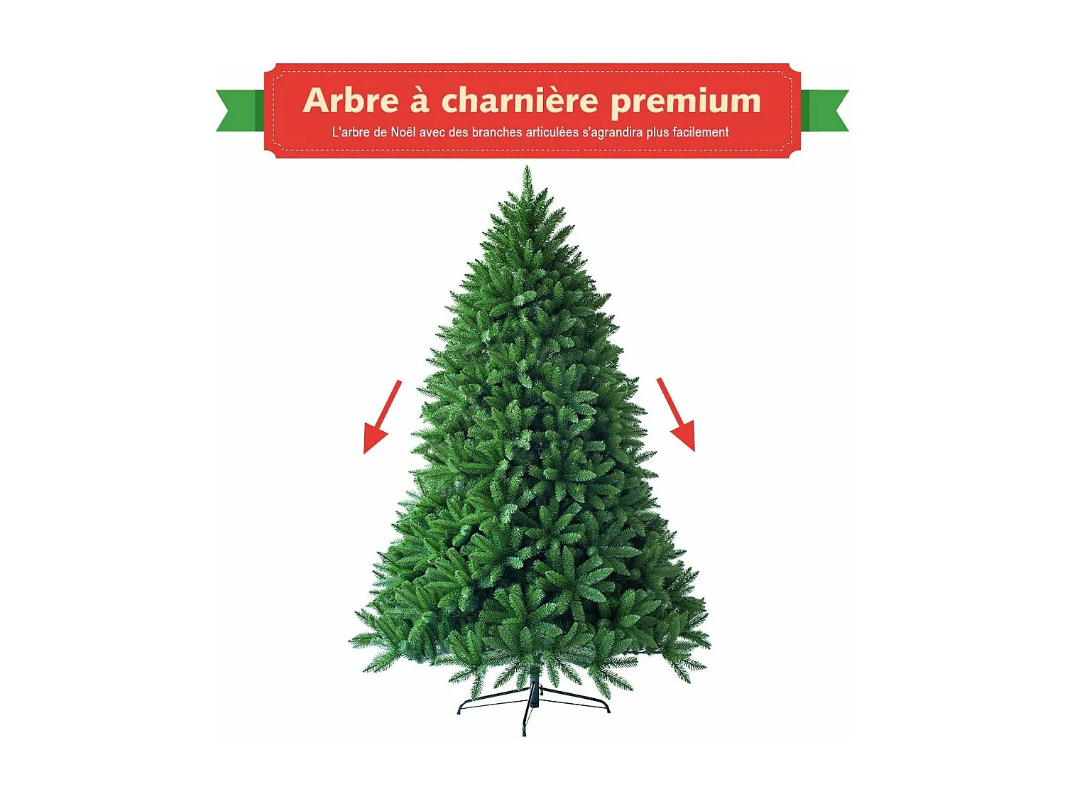 Sapin de noël artificiel 180 cm, 1250 branches, matériel pvc arbre de noël avec socle