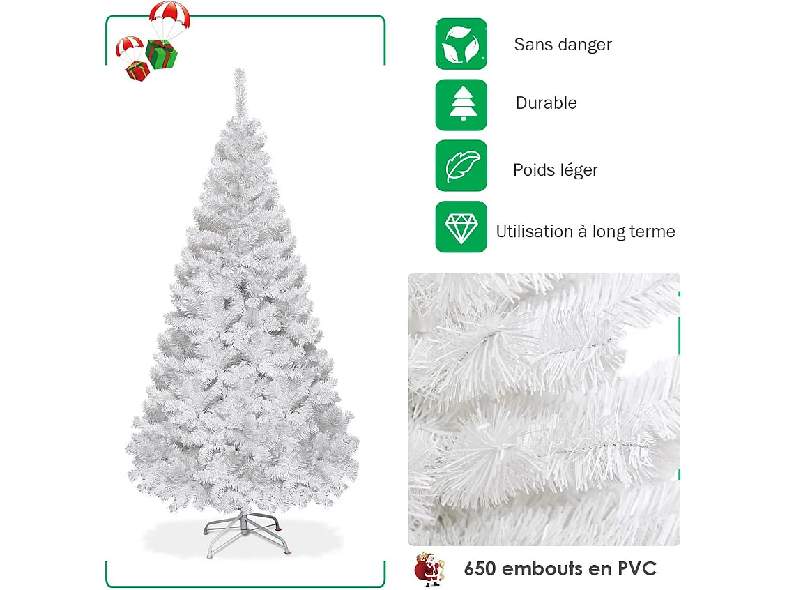 Sapin de noël arbre de noël artificiel pour décoration de noël blanc 1.8m