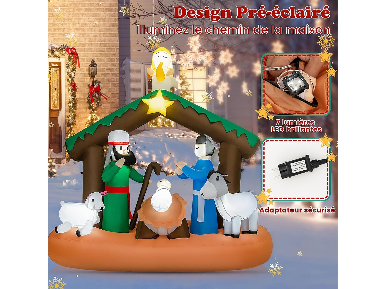 Décoration de noël gonflable de 180 cm, avec scène de la naissance de jésus