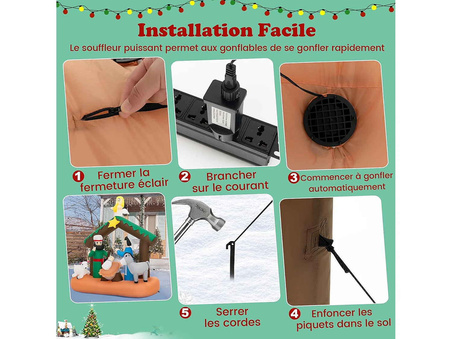 Décoration de noël gonflable de 180 cm, avec scène de la naissance de jésus