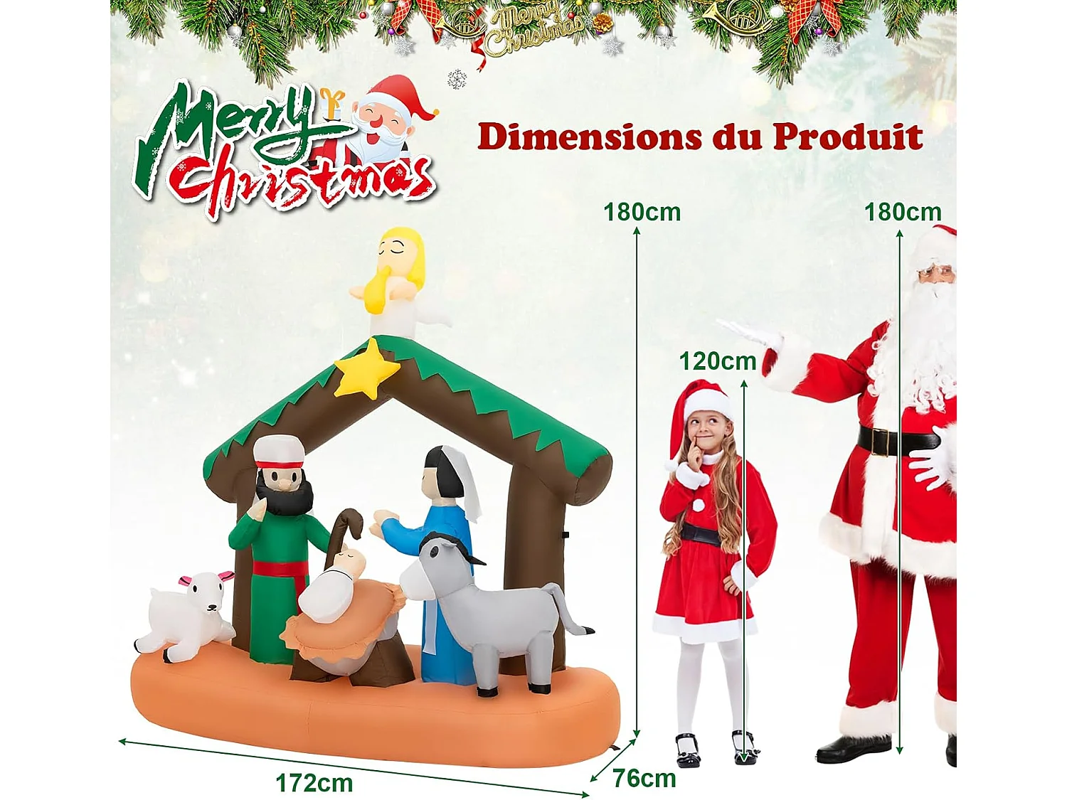 Décoration de noël gonflable de 180 cm, avec scène de la naissance de jésus