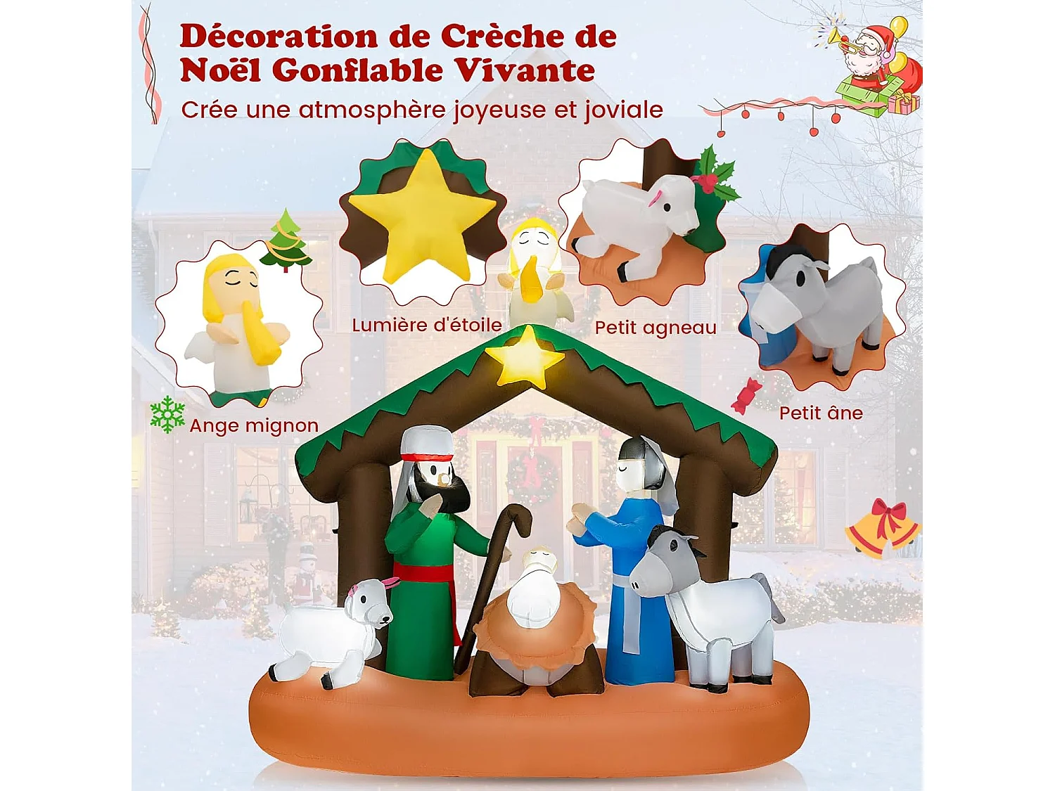 Décoration de noël gonflable de 180 cm, avec scène de la naissance de jésus