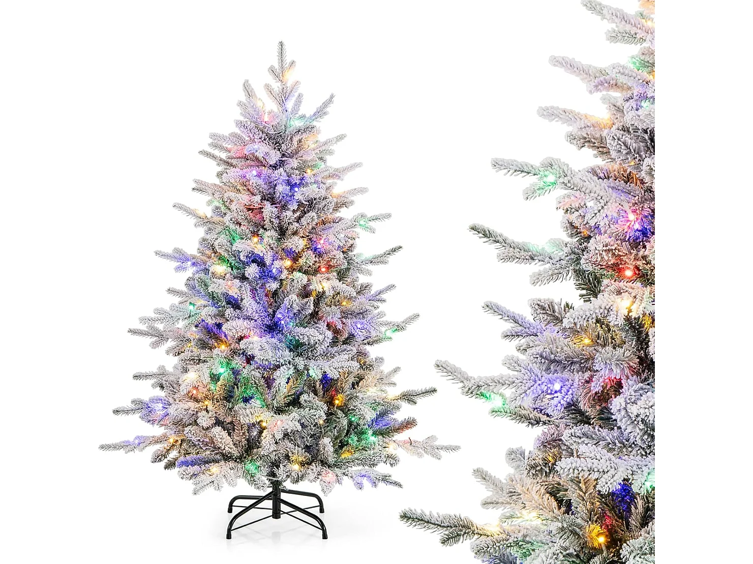 Sapin de noël 147 cm, 8 modes d'eclairage, led multicolores, 436 branches articulées