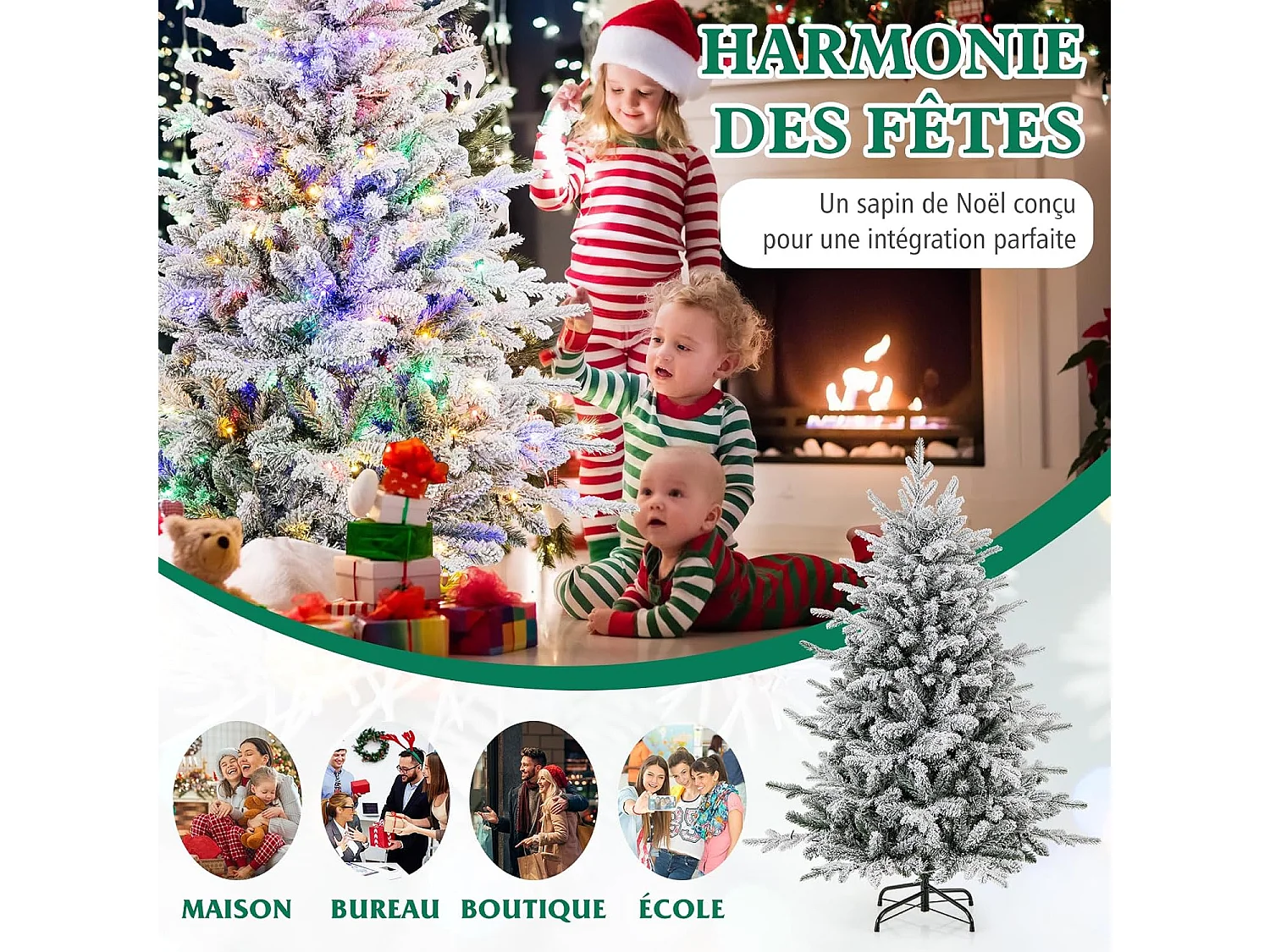 Sapin de noël 147 cm, 8 modes d'eclairage, led multicolores, 436 branches articulées