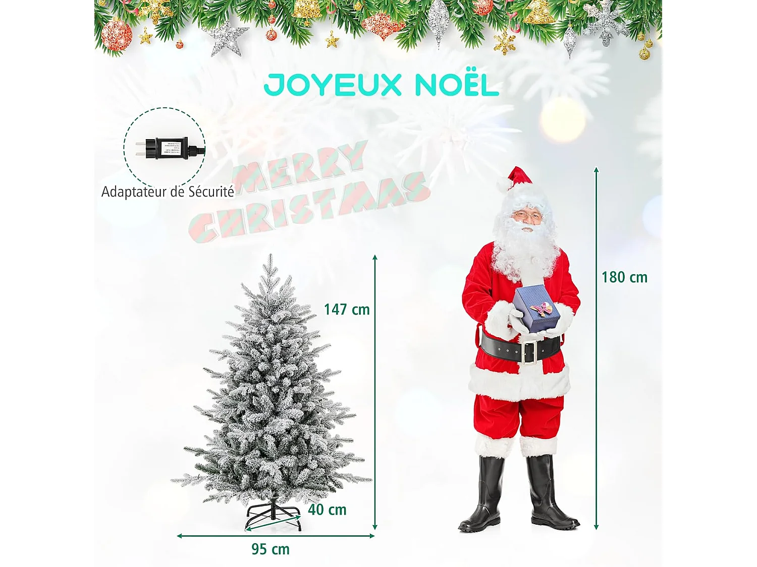 Sapin de noël 147 cm, 8 modes d'eclairage, led multicolores, 436 branches articulées