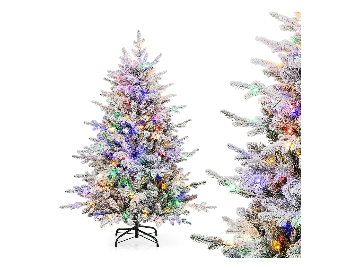 Sapin de noël 147 cm, 8 modes d'eclairage, led multicolores, 436 branches articulées